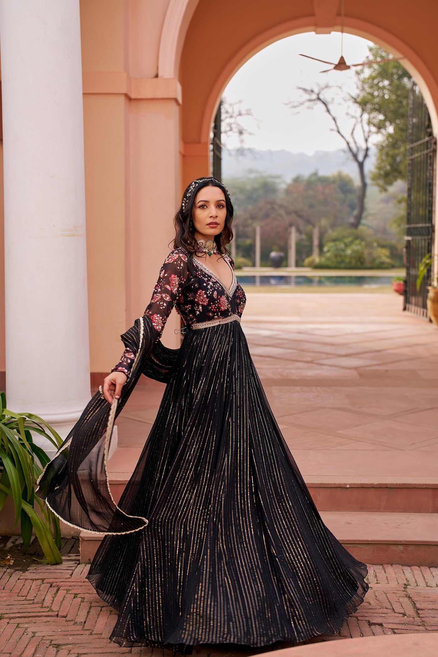 Chhavvi Aggarwal Black Anarkali indian designer wear online shopping melange singapore