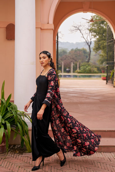 Chhavvi Aggarwal Black Dress With Long Jacket indian designer wear online shopping melange singapore