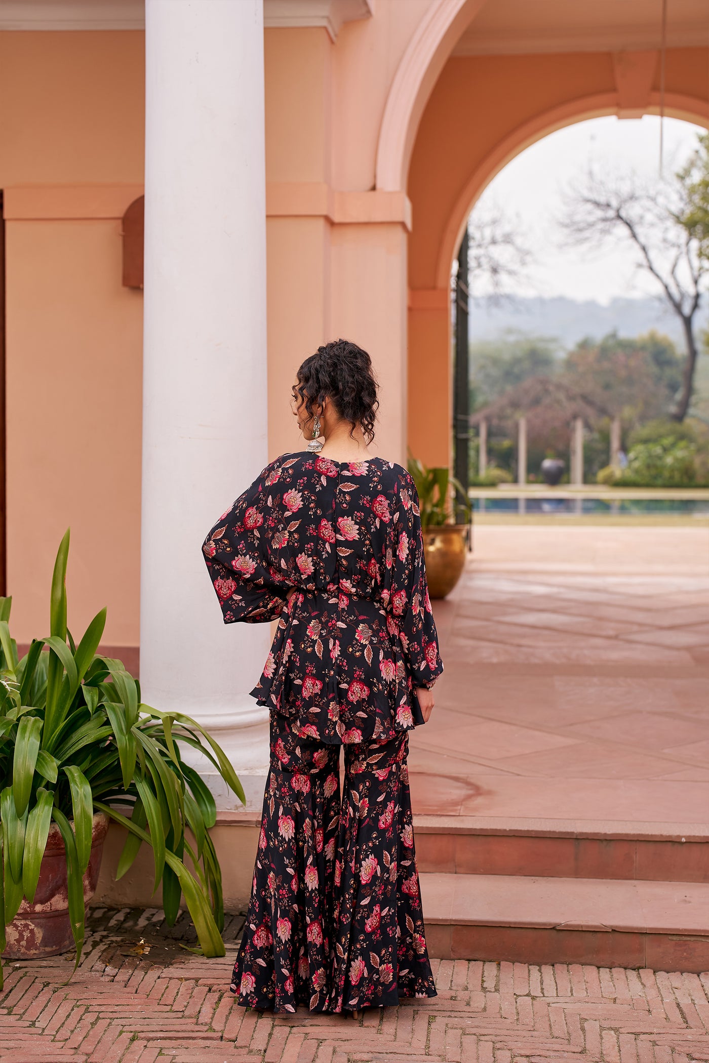 Chhavvi Aggarwal Black Printed Kimono Sleeve Sharara Set indian designer wear online shopping melange singapore