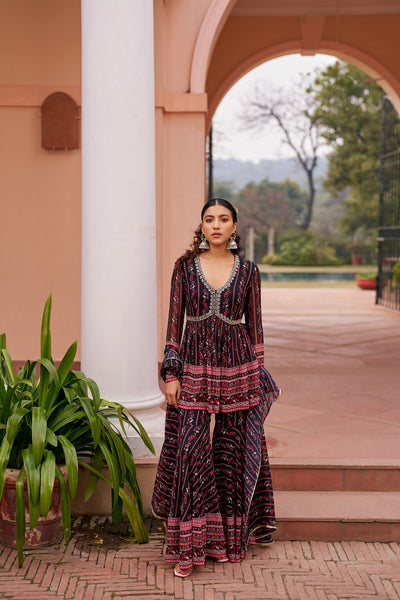 Chhavvi Aggarwal Black Printed Sharara Set indian designer wear online shopping melange singapore