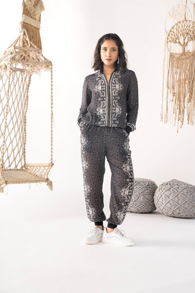 Chhavvi Aggarwal Black Printed Jogger Set indian designer wear online shopping melange singapore