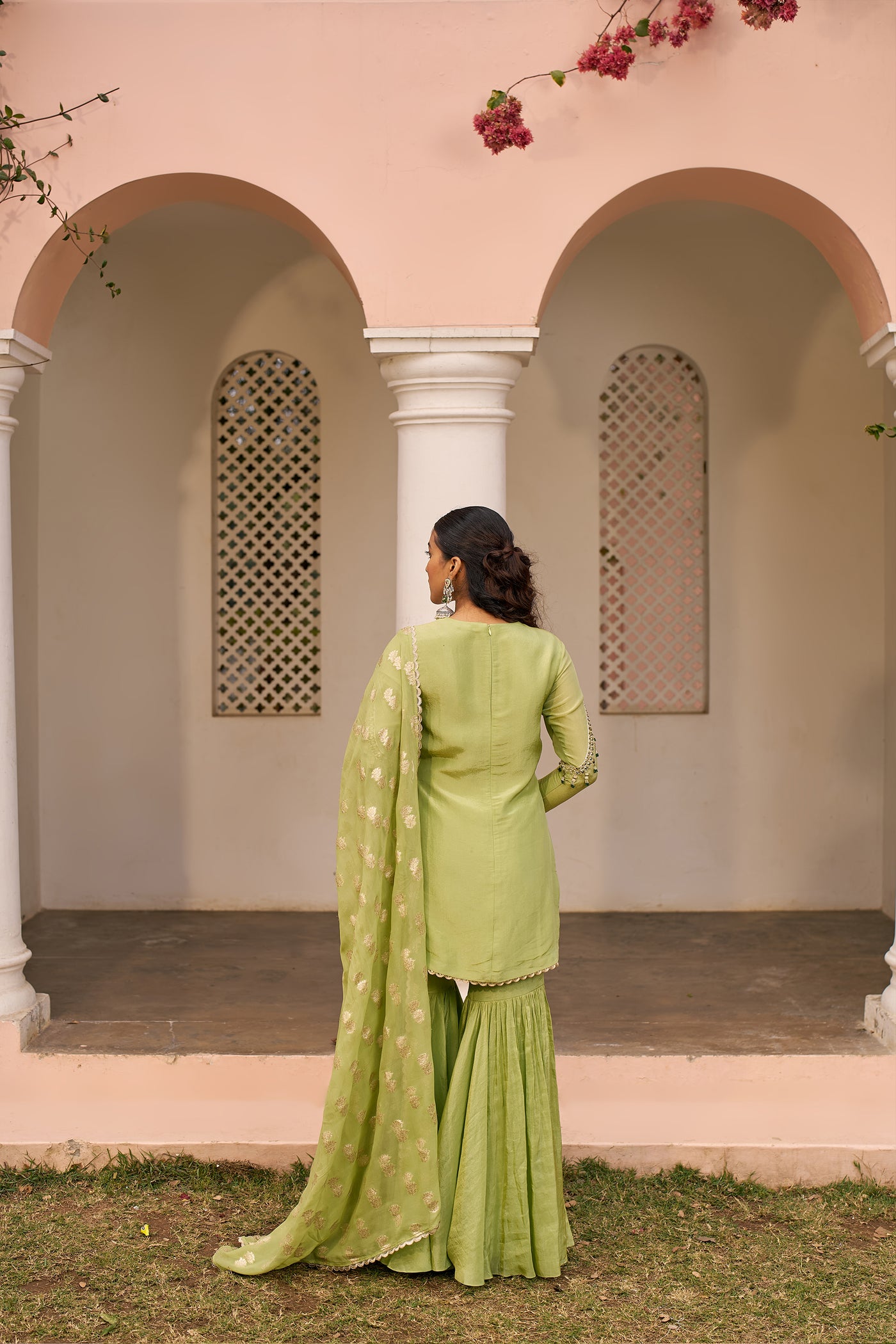 Chhavvi Aggarwal Green Tissue Sharara Set indian designer wear online shopping melange singapore