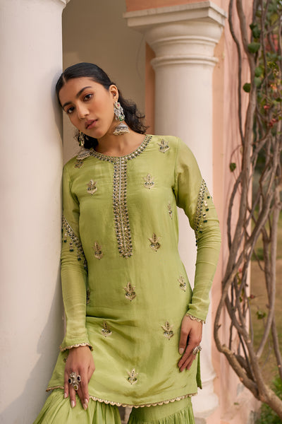 Chhavvi Aggarwal Green Tissue Sharara Set indian designer wear online shopping melange singapore