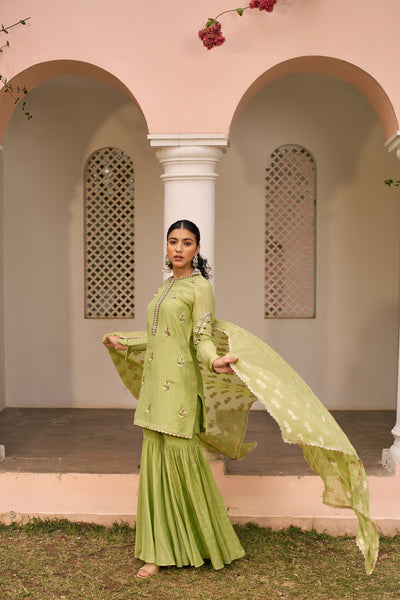 Chhavvi Aggarwal Green Tissue Sharara Set indian designer wear online shopping melange singapore