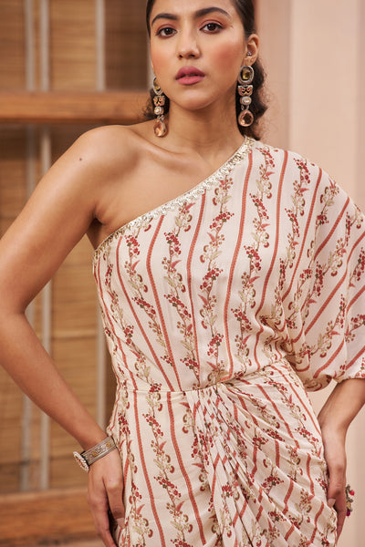 Chhavvi Aggarwal Ivory One-shoulder Draped Dress indian designer wear online shopping melange singapore
