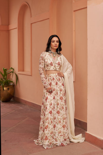 Chhavvi Aggarwal Ivory Printed Lehenga Set indian designer wear online shopping melange singapore