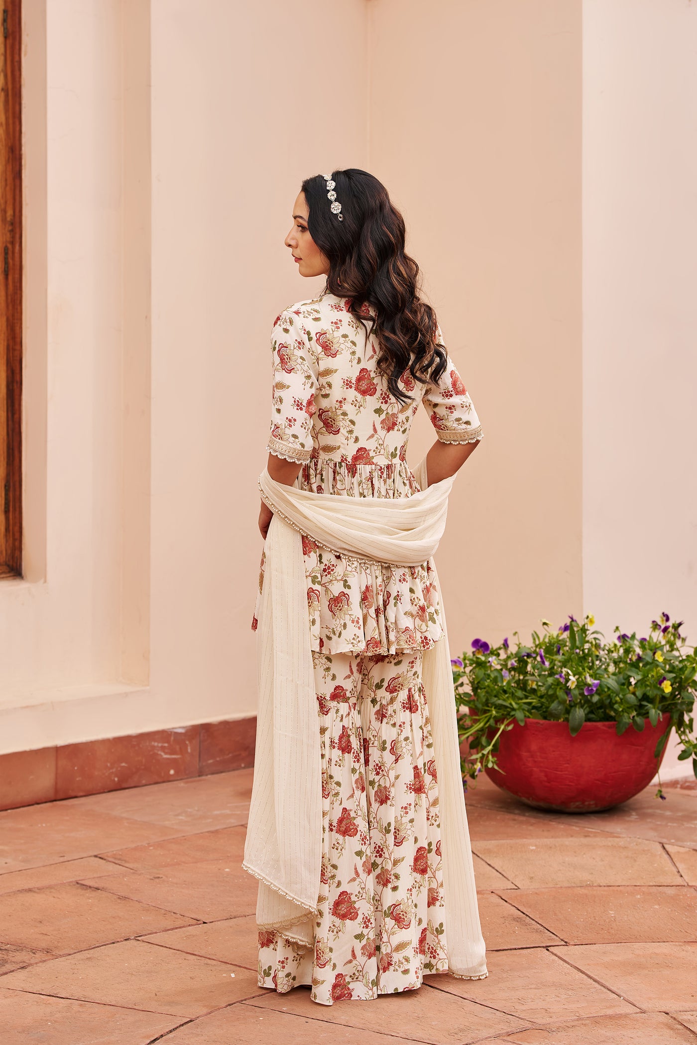 Chhavvi Aggarwal Ivory Printed Sharara Set indian designer wear online shopping melange singapore