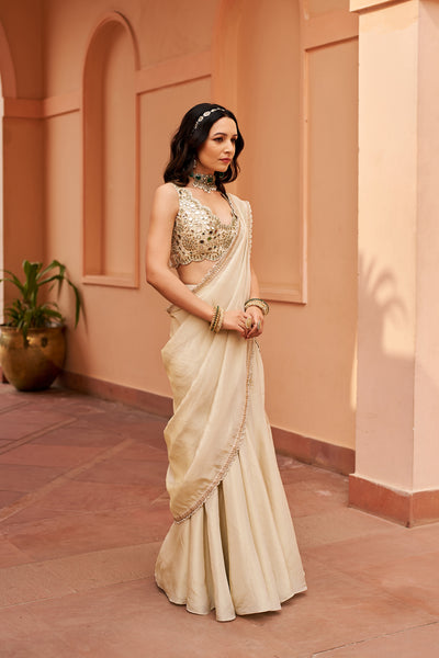 Chhavvi Aggarwal Ivory Tissue Lehenga Saree indian designer wear online shopping melange singapore