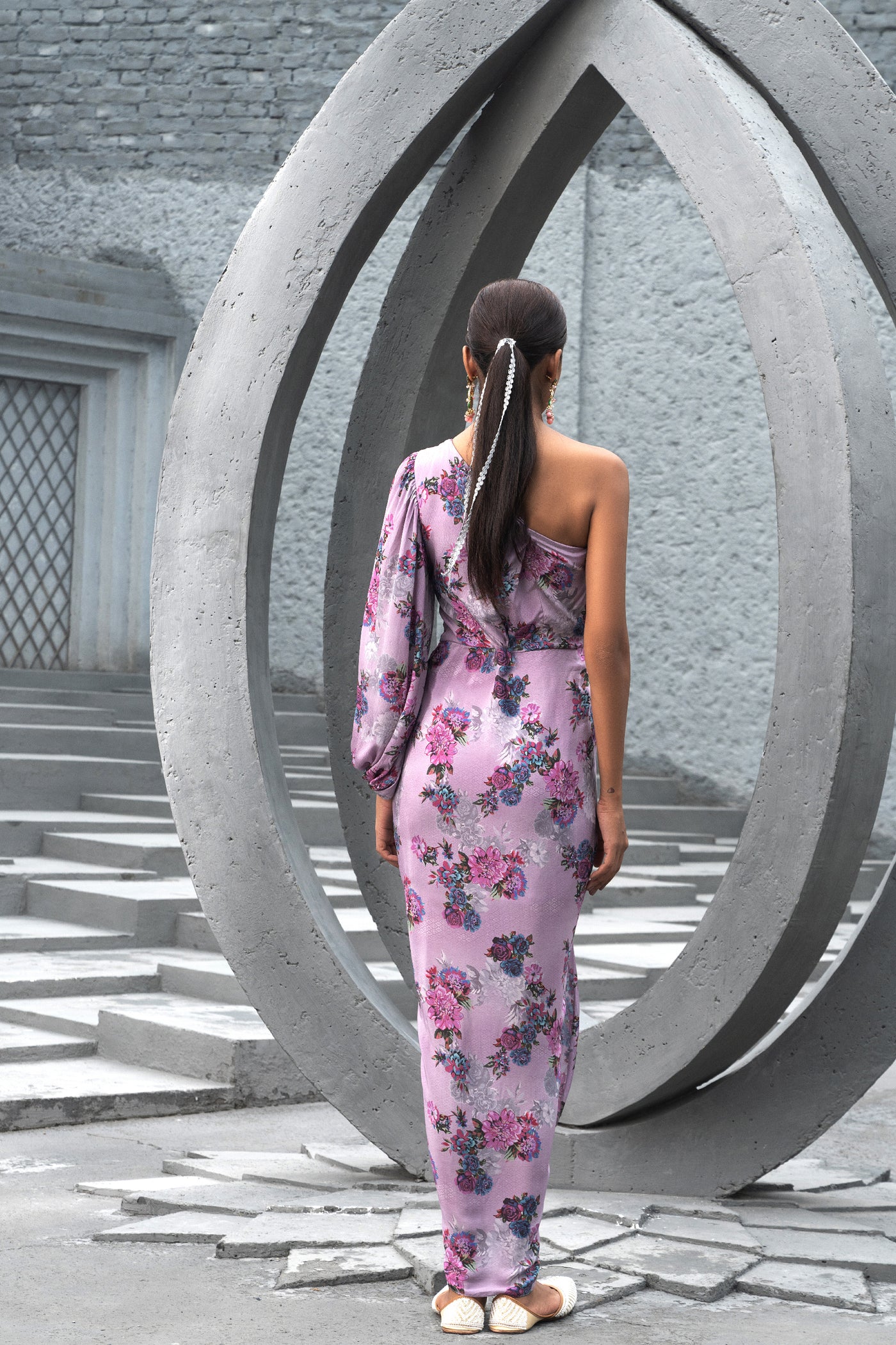 Chhavvi Aggarwal Lavender Printed Dress indian designer wear online shopping melange singapore