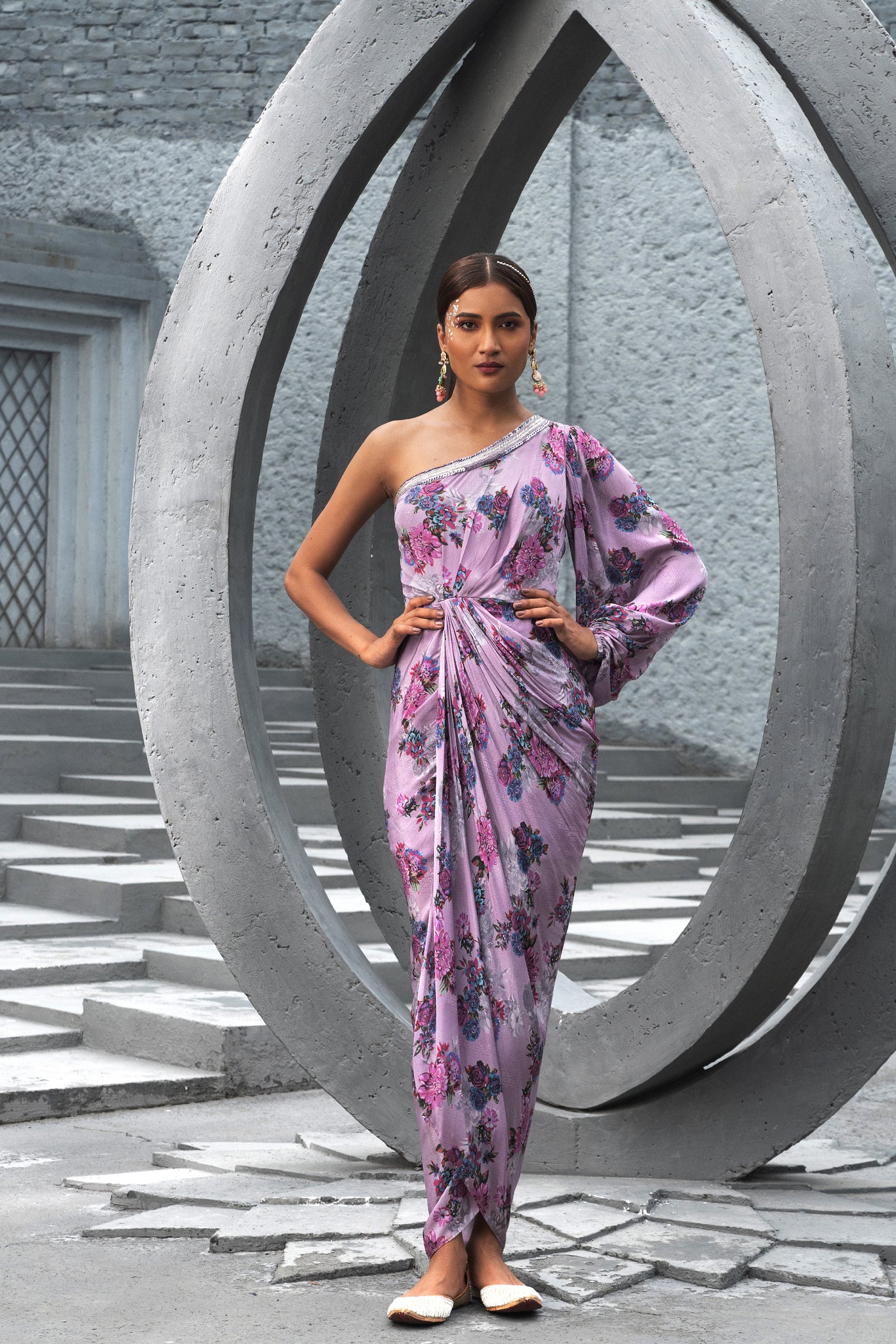 Chhavvi Aggarwal Lavender Printed Dress indian designer wear online shopping melange singapore