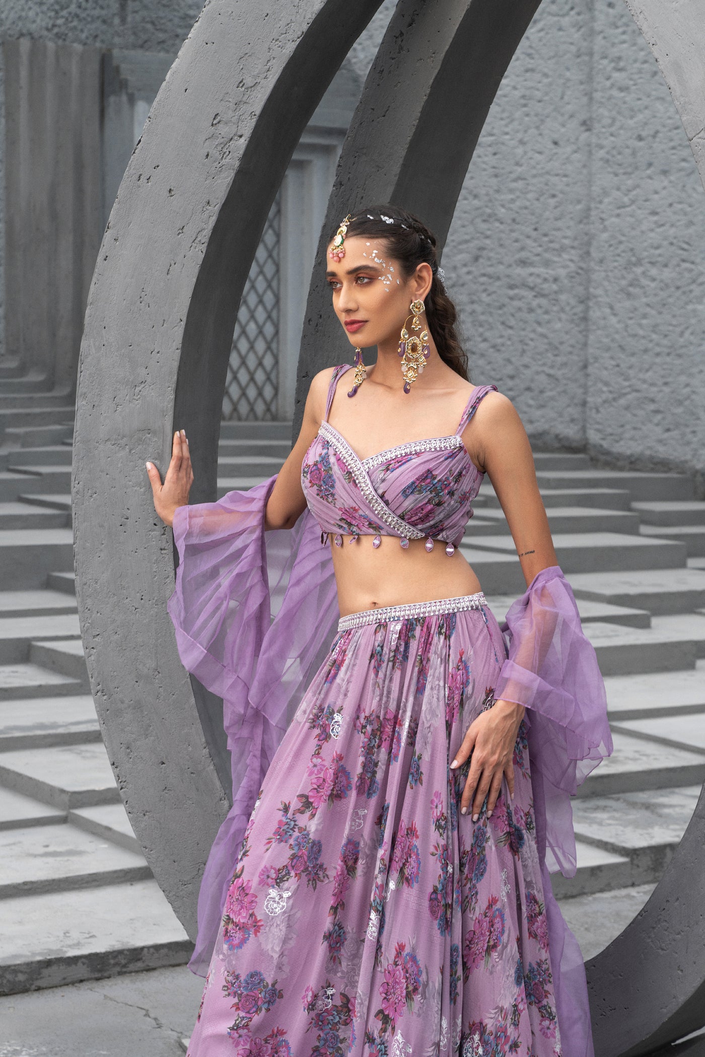 Chhavvi Aggarwal Lavender Printed Lehenga Set indian designer wear online shopping melange singapore