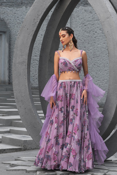 Chhavvi Aggarwal Lavender Printed Lehenga Set indian designer wear online shopping melange singapore