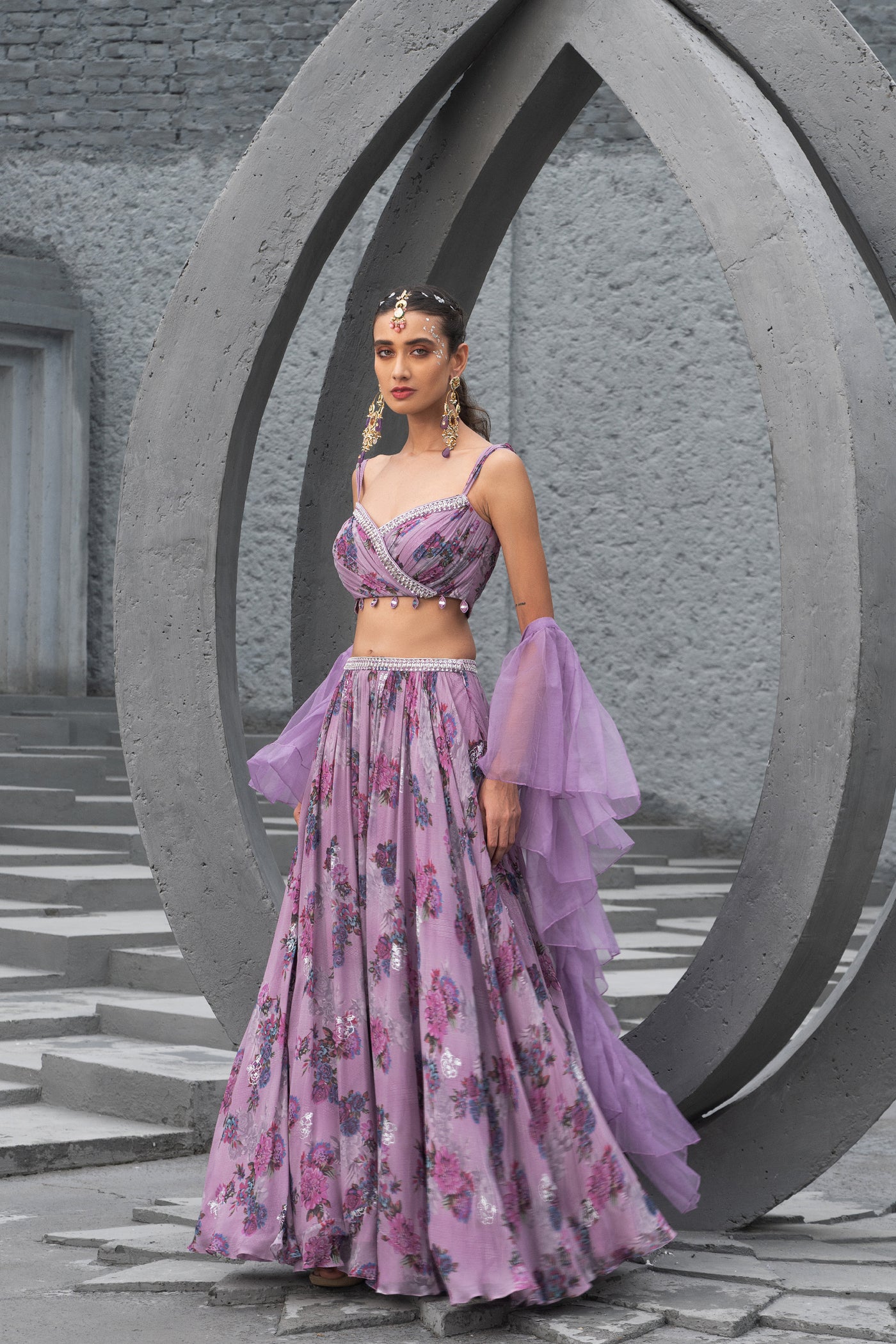 Chhavvi Aggarwal Lavender Printed Lehenga Set indian designer wear online shopping melange singapore
