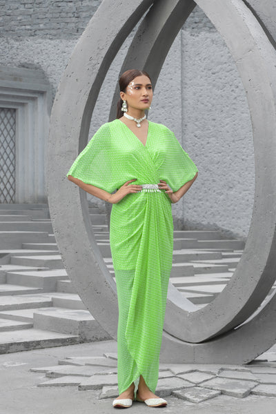 Chhavvi Aggarwal Lime Green Printed Dress indian designer wear online shopping melange singapore