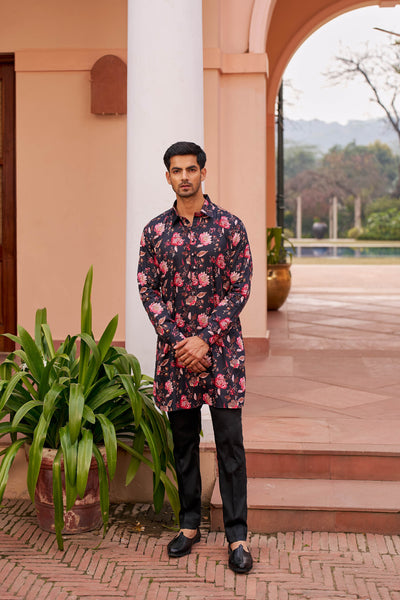 Chhavvi Aggarwal Menswear Black Printed Kurta Set indian designer wear online shopping melange singapore
