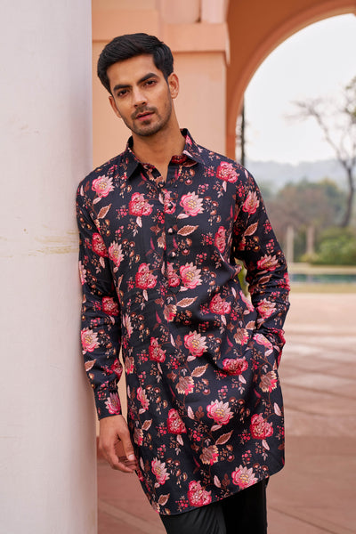 Chhavvi Aggarwal Menswear Black Printed Kurta Set indian designer wear online shopping melange singapore