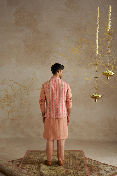 Chhavvi Aggarwal Menswear Blush Kurta Set With Printed Jacket indian designer wear online shopping melange singapore
