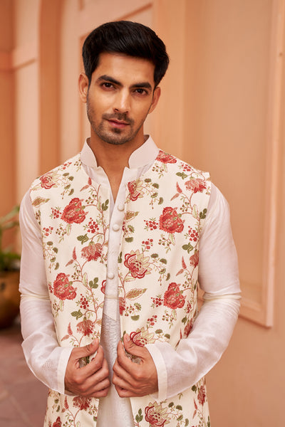 Chhavvi Aggarwal Menswear Ivory Kurta Set With Long Bundii indian designer wear online shopping melange singapore