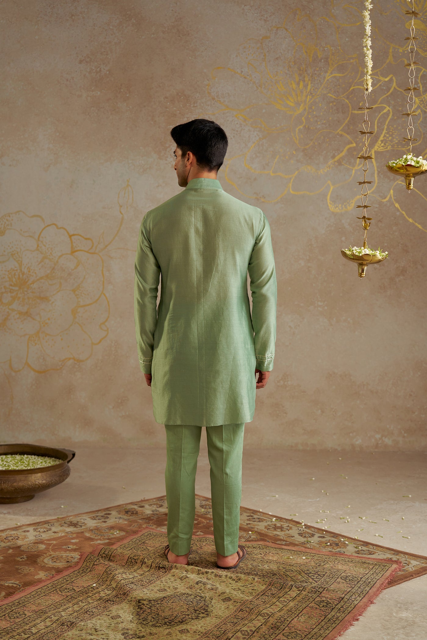 Chhavvi Aggarwal Menswear Jade Chanderi Kurta Set indian designer wear online shopping melange singapore
