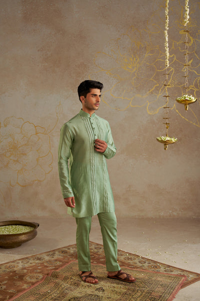 Chhavvi Aggarwal Menswear Jade Chanderi Kurta Set indian designer wear online shopping melange singapore
