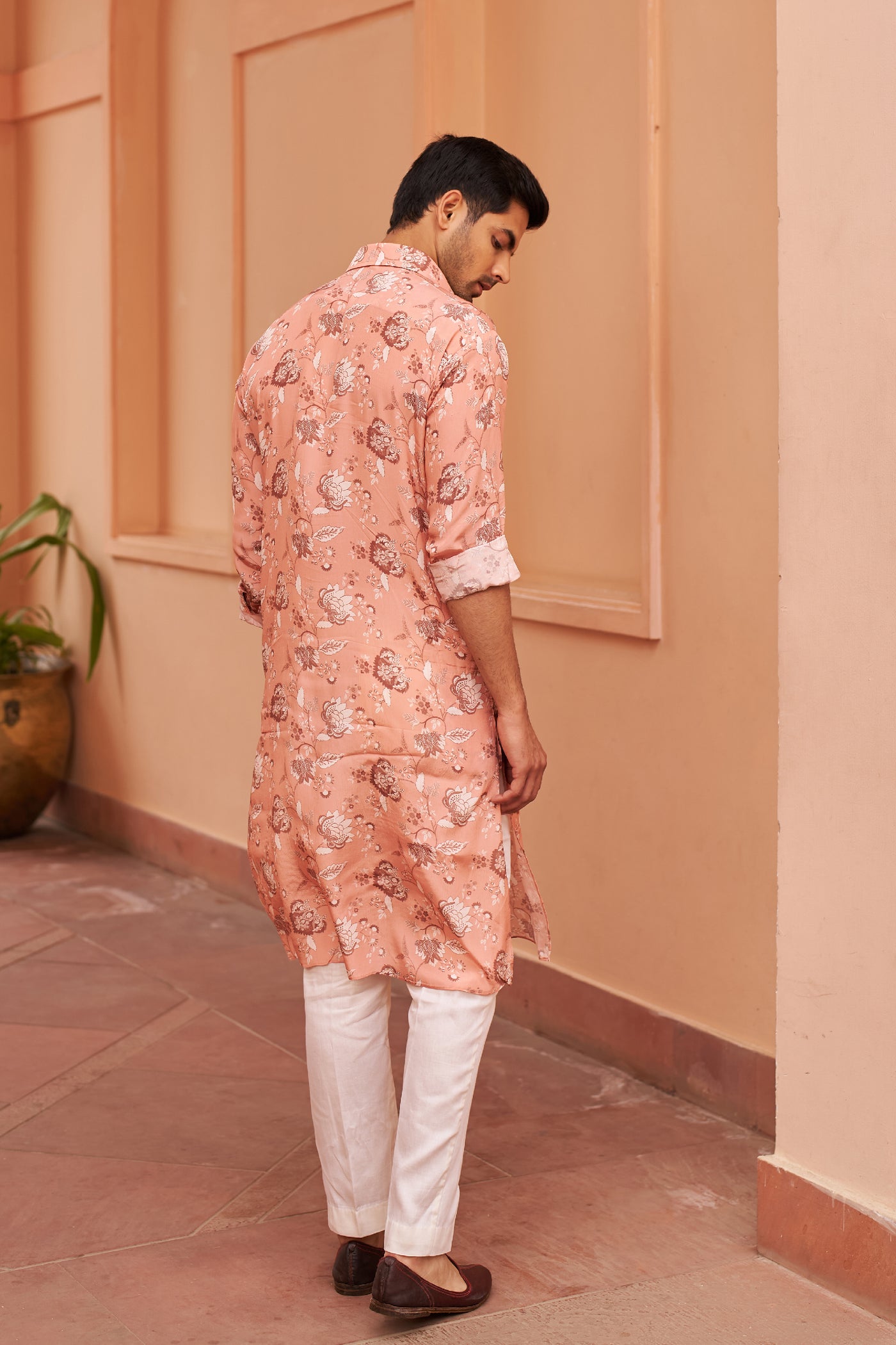 Chhavvi Aggarwal Menswear Peach Printed Kurta Set indian designer wear online shopping melange singapore
