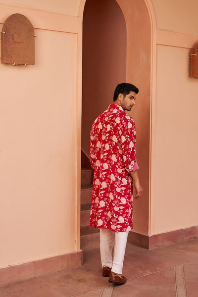 Chhavvi Aggarwal Menswear Red Printed Kurta Set indian designer wear online shopping melange singapore