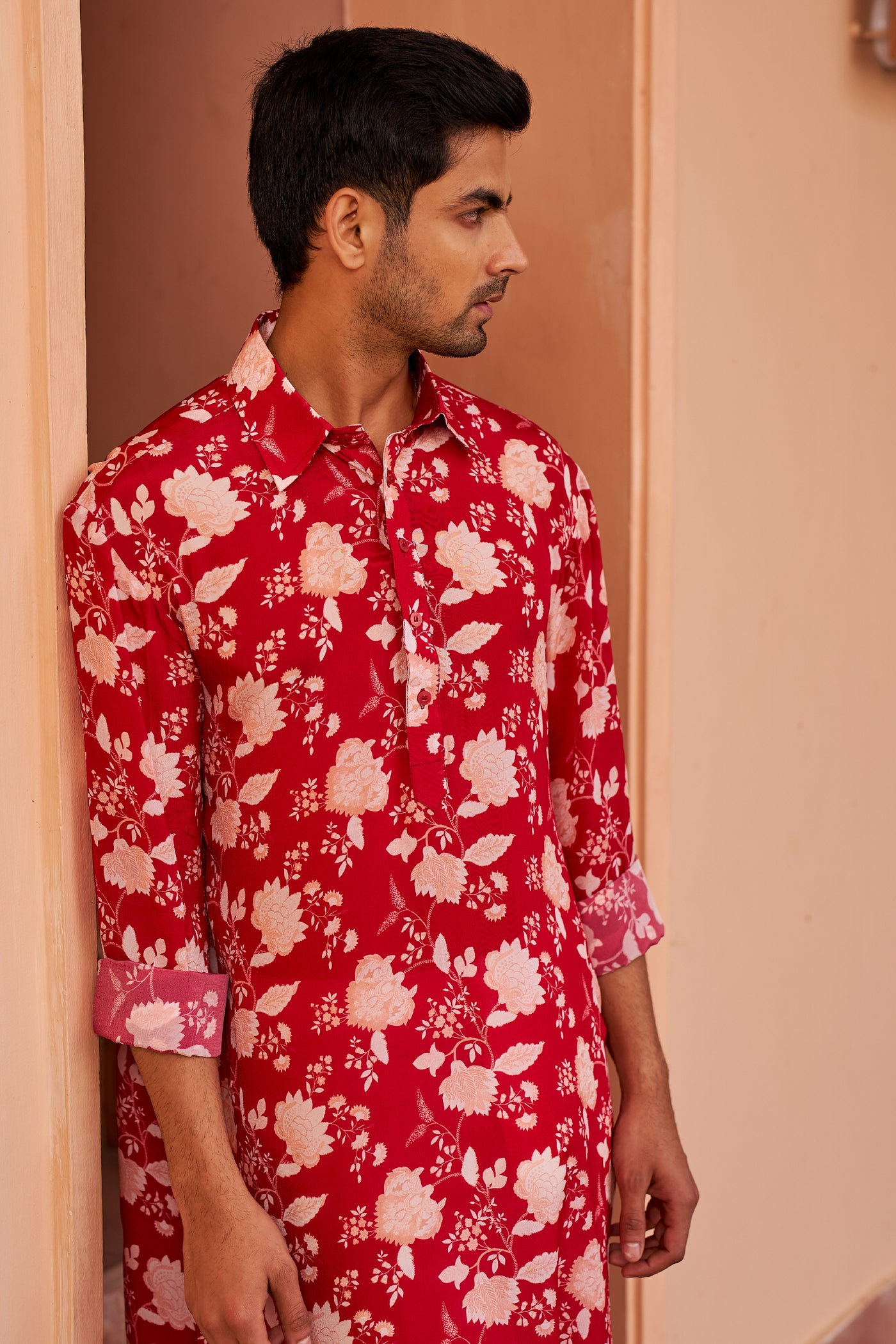 Chhavvi Aggarwal Menswear Red Printed Kurta Set indian designer wear online shopping melange singapore