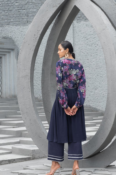 Chhavvi Aggarwal Navy Blue Printed Kurta indian designer wear online shopping melange singapore