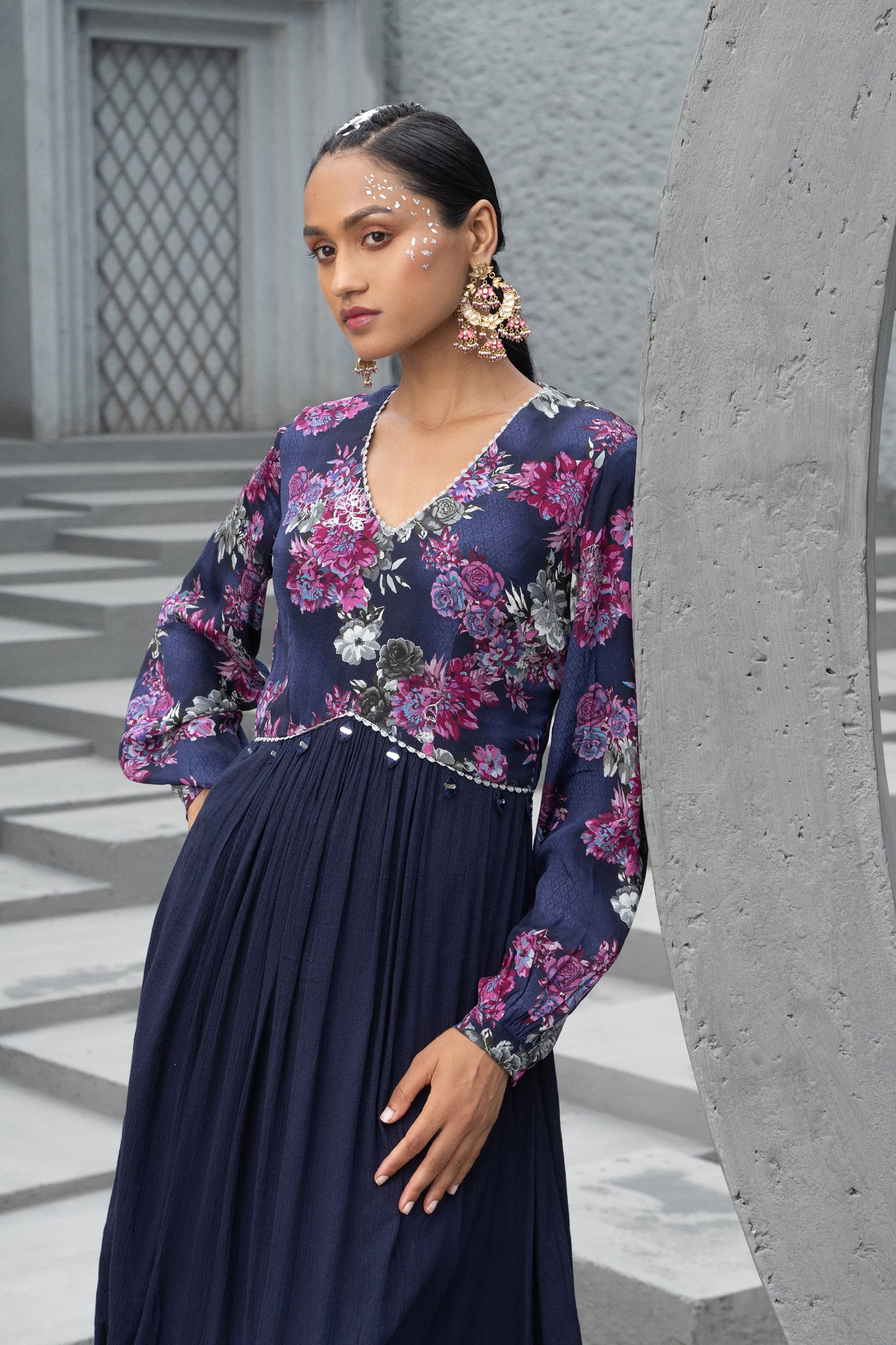 Chhavvi Aggarwal Navy Blue Printed Kurta indian designer wear online shopping melange singapore