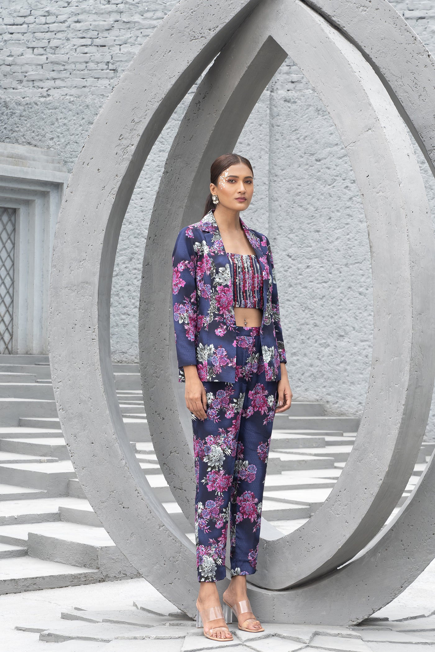 Chhavvi Aggarwal Navy Blue Printed Pant Suit indian designer wear online shopping melange singapore