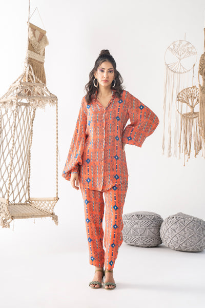 Chhavvi Aggarwal Orange Printed Co -Ord Set indian designer wear online shopping melange singapore