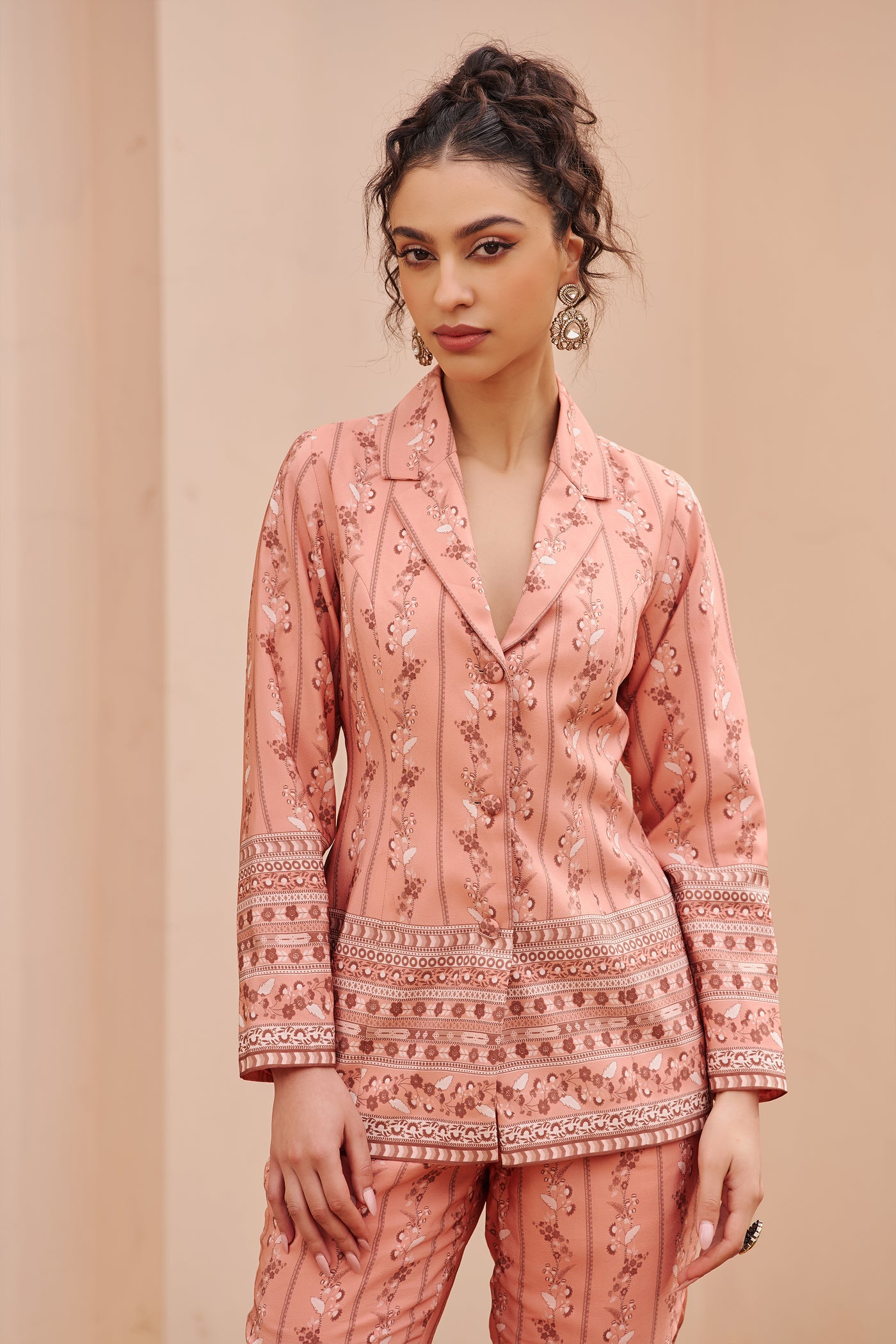 Chhavvi Aggarwal Peach Printed Co-ord Set indian designer wear online shopping melange singapore