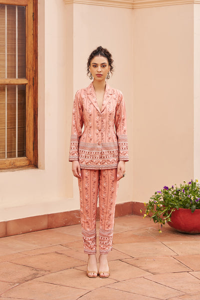 Chhavvi Aggarwal Peach Printed Co-ord Set indian designer wear online shopping melange singapore