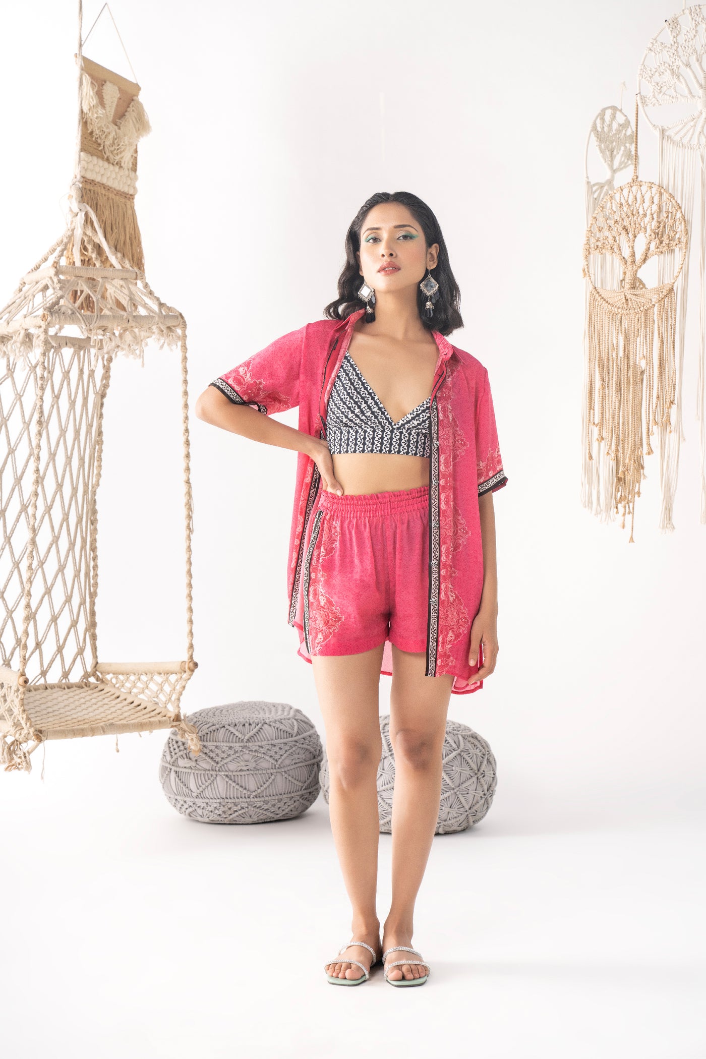 Chhavvi Aggarwal Pink Printed 3 Piece Set indian designer wear online shopping melange singapore
