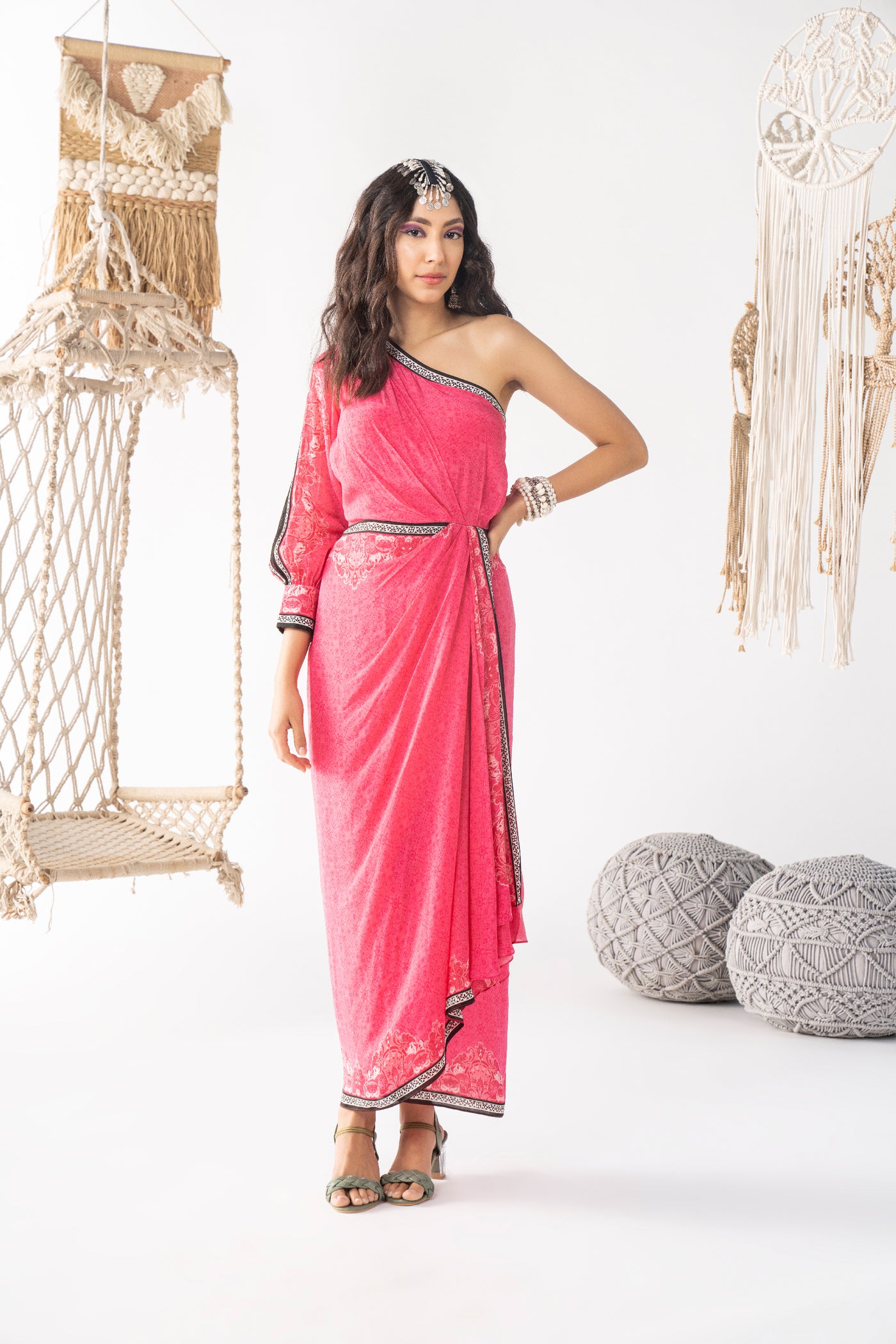 Chhavvi Aggarwal Pink Printed Dress indian designer wear online shopping melange singapore