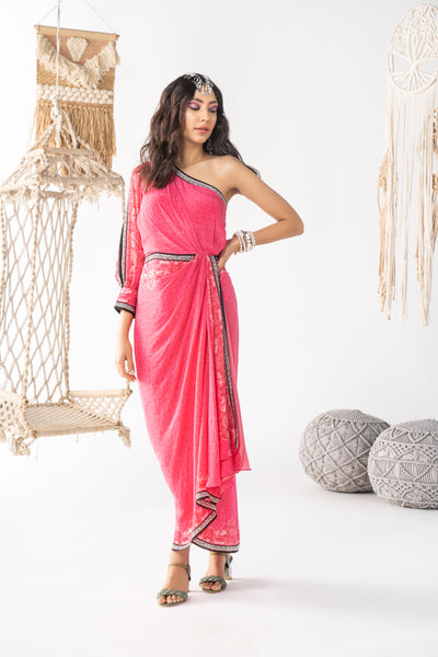 Chhavvi Aggarwal Pink Printed Dress indian designer wear online shopping melange singapore