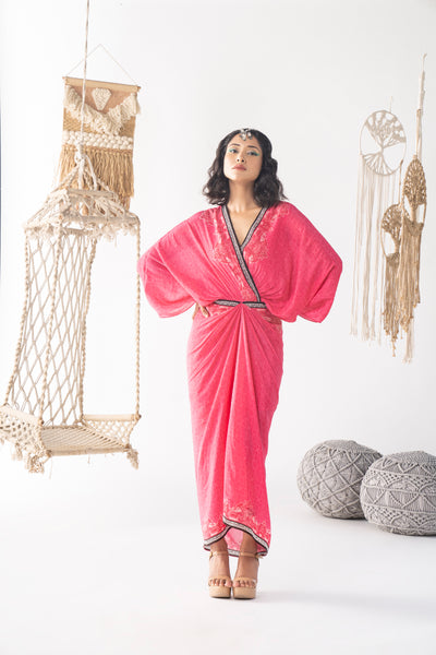 Chhavvi Aggarwal Pink Printed Kaftan Dress indian designer wear online shopping melange singapore