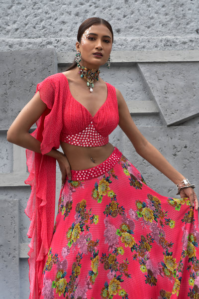 Chhavvi Aggarwal Raspberry Printed Lehenga Set indian designer wear online shopping melange singapore