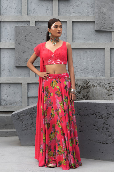 Chhavvi Aggarwal Raspberry Printed Lehenga Set indian designer wear online shopping melange singapore