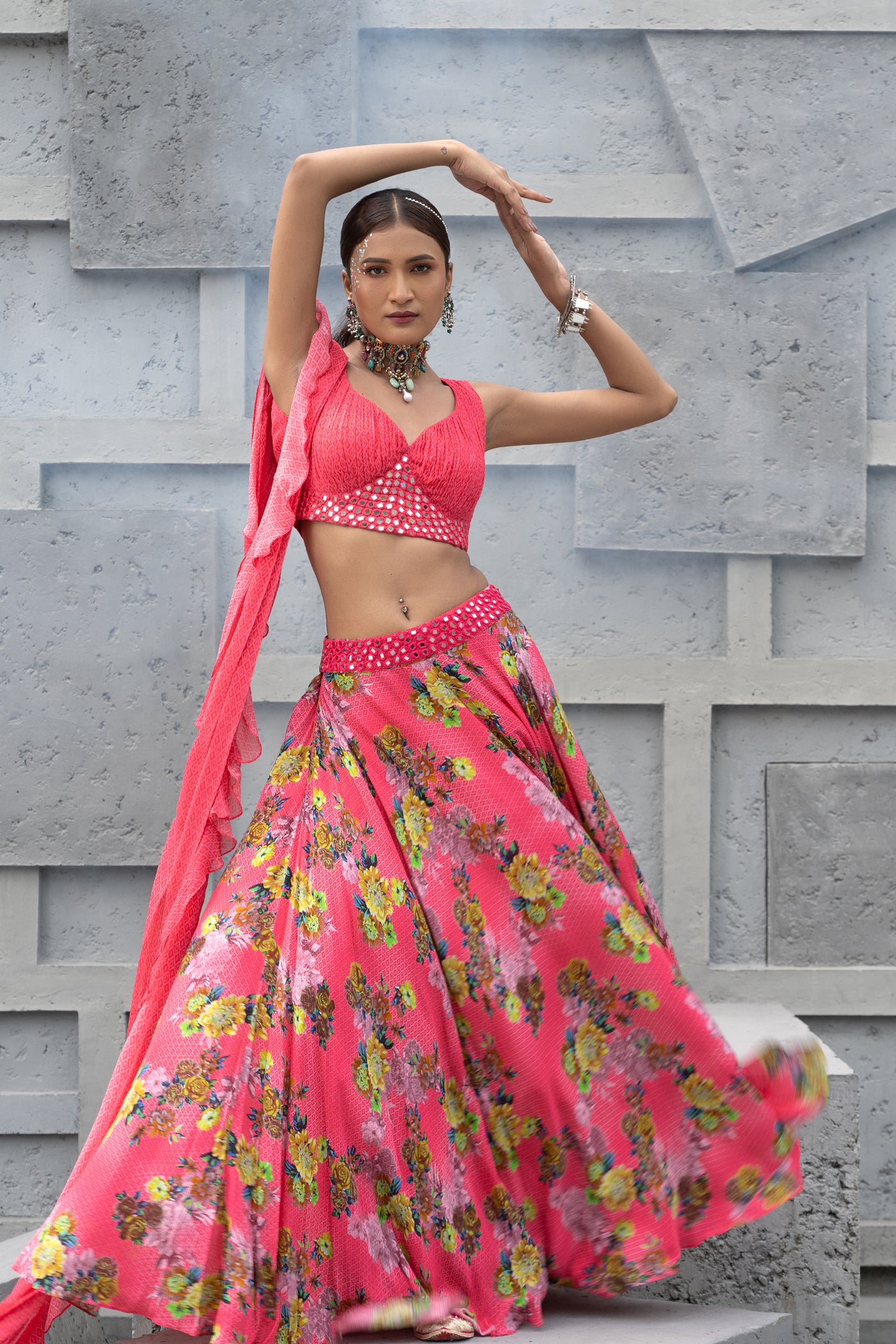 Chhavvi Aggarwal Raspberry Printed Lehenga Set indian designer wear online shopping melange singapore