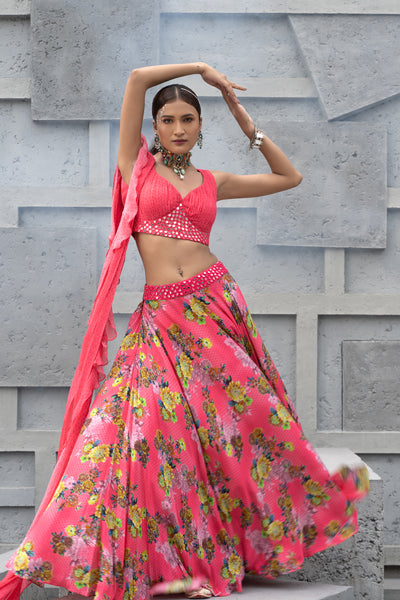 Chhavvi Aggarwal Raspberry Printed Lehenga Set indian designer wear online shopping melange singapore