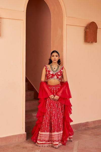 Chhavvi Aggarwal Red Lehenga Setindian designer wear online shopping melange singapore