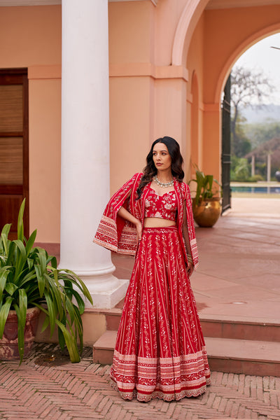 Chhavvi Aggarwal Red Lehenga With Cape And Inner indian designer wear online shopping melange singapore