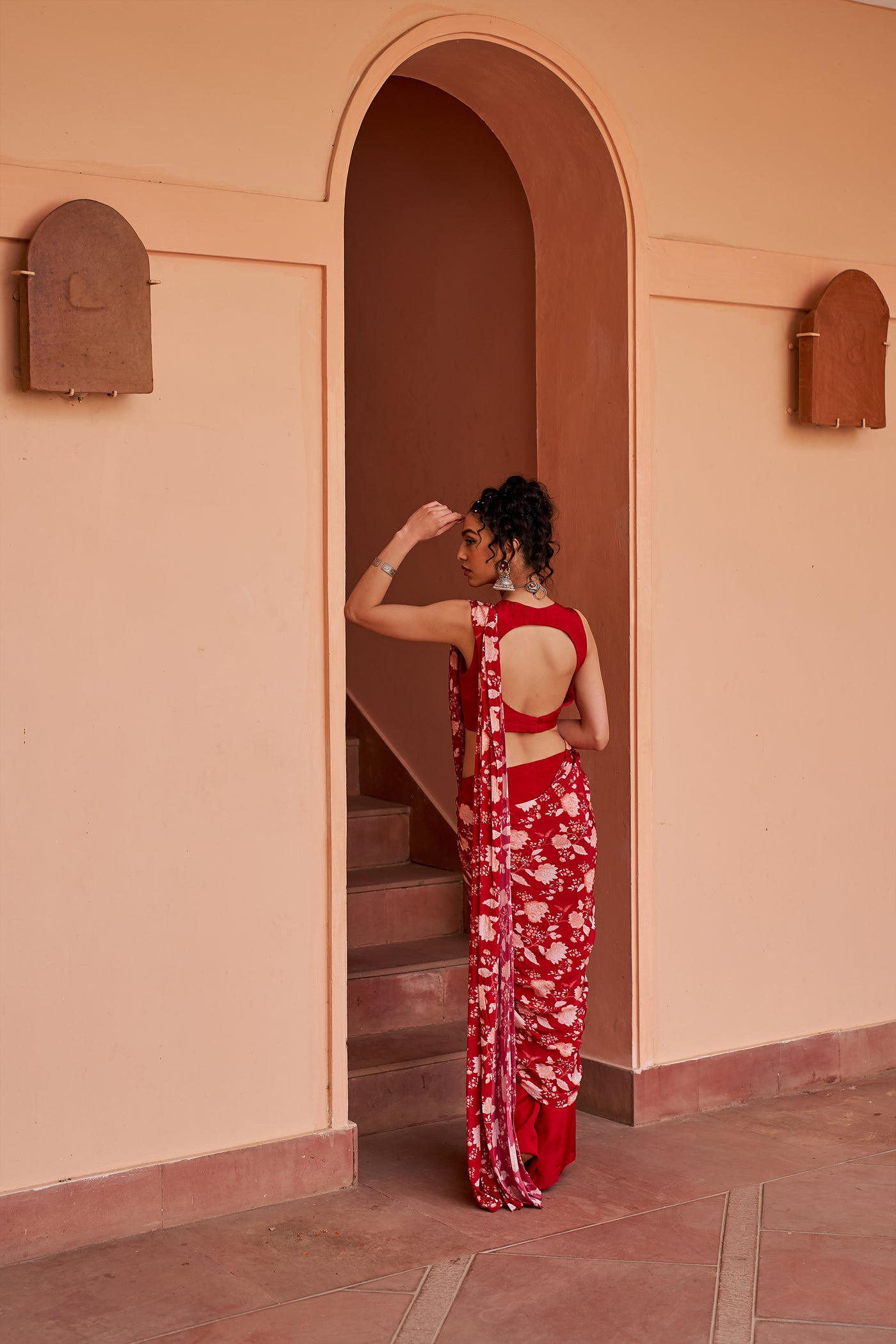 Chhavvi Aggarwal Red Pant Saree indian designer wear online shopping melange singapore