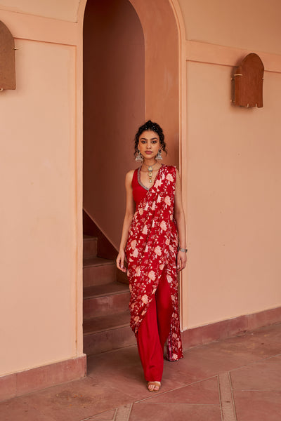 Chhavvi Aggarwal Red Pant Saree indian designer wear online shopping melange singapore