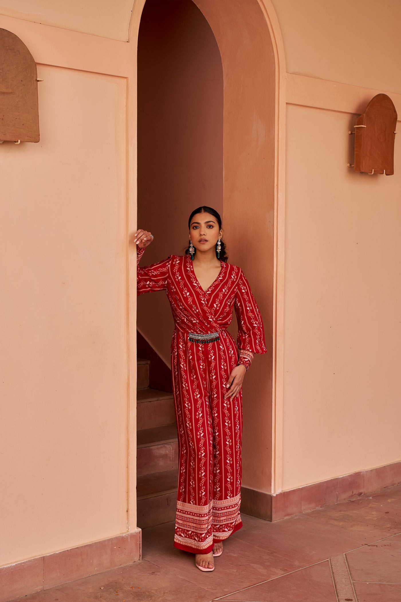 Chhavvi Aggarwal Red Printed Jumpsuit indian designer wear online shopping melange singapore