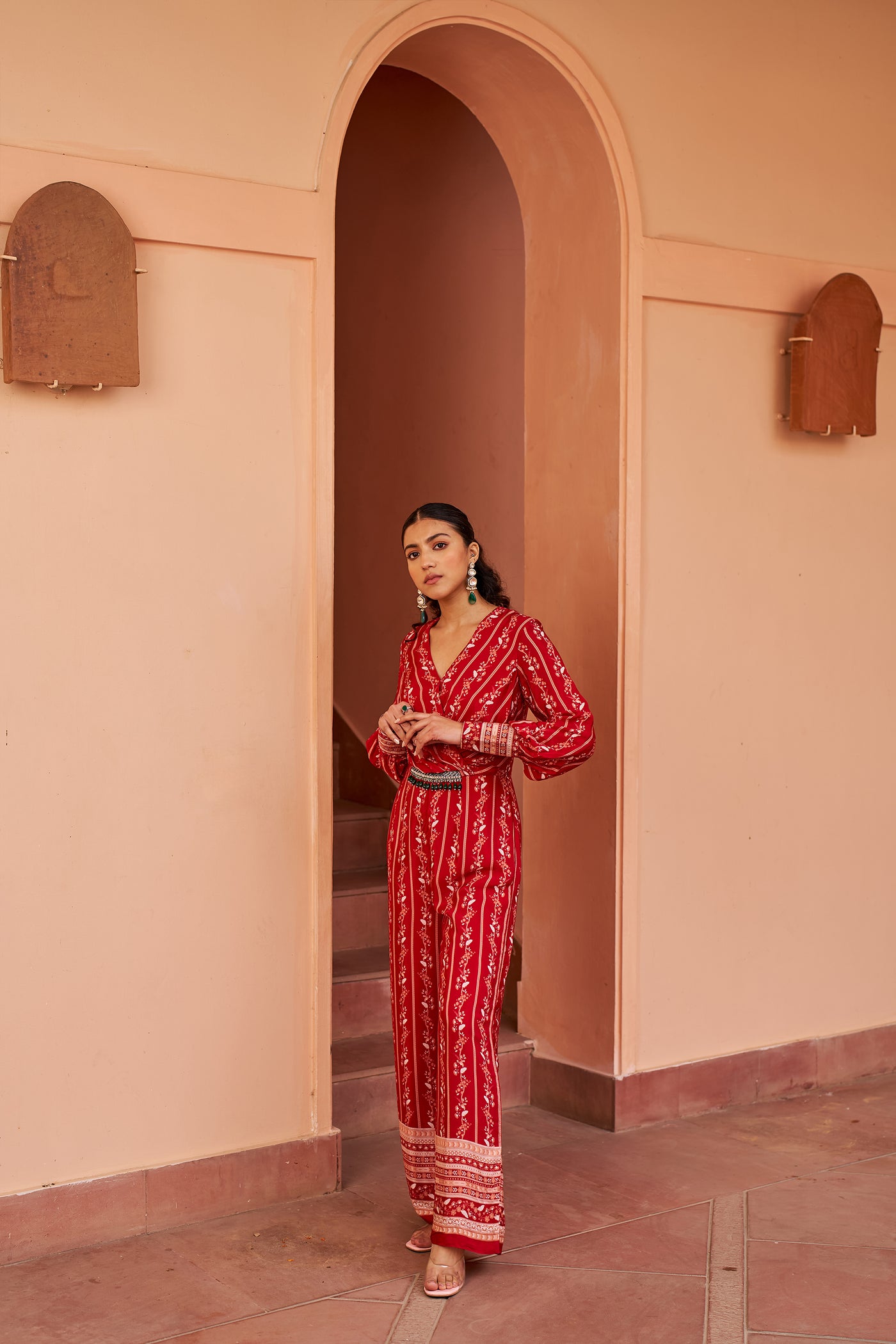 Chhavvi Aggarwal Red Printed Jumpsuit indian designer wear online shopping melange singapore