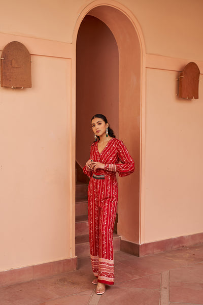 Chhavvi Aggarwal Red Printed Jumpsuit indian designer wear online shopping melange singapore