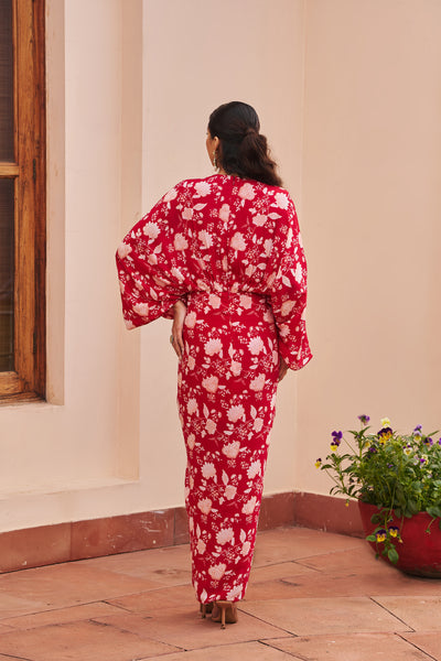 Chhavvi Aggarwal Red Printed Kaftan Dress indian designer wear online shopping melange singapore