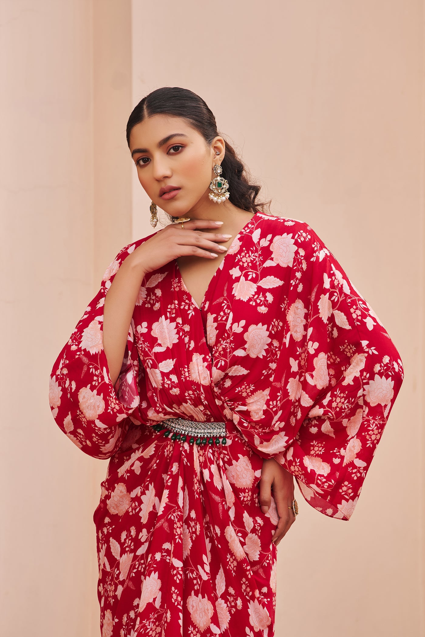 Chhavvi Aggarwal Red Printed Kaftan Dress indian designer wear online shopping melange singapore